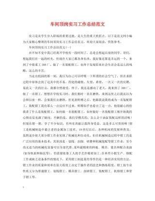 车间顶岗实习工作总结范文 