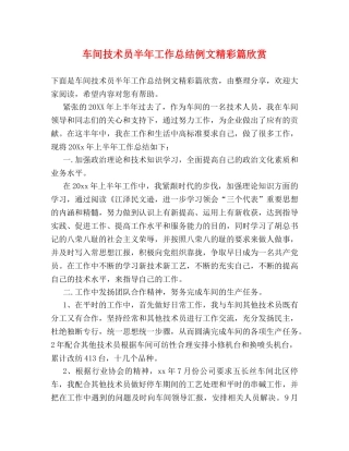 车间技术员半年工作总结例文精彩篇欣赏 