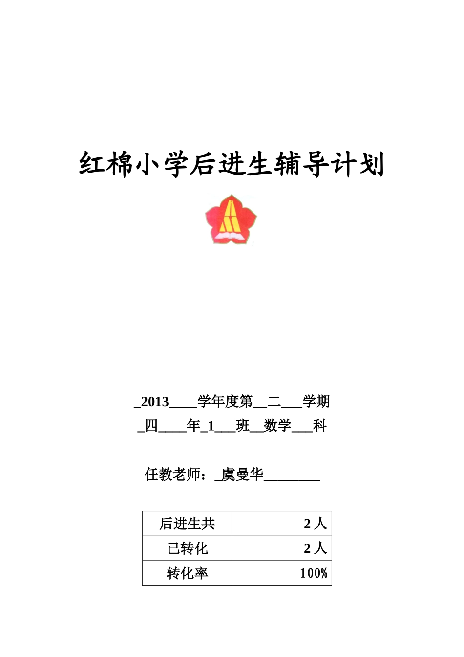 虞曼华后进生辅导计划_第1页