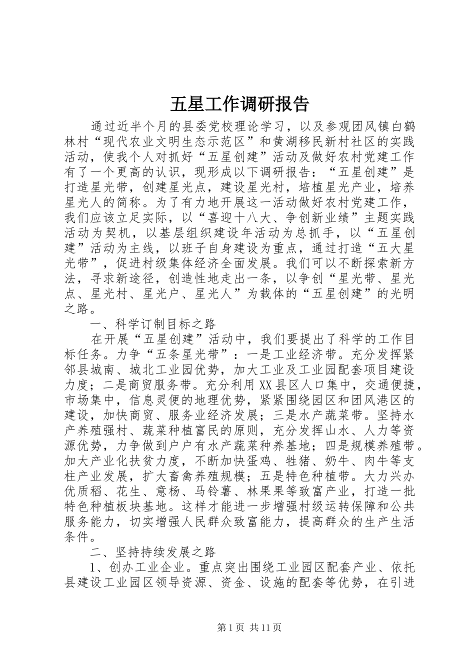 五星工作调研报告_第1页