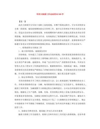 车间大检修工作总结范本300字 