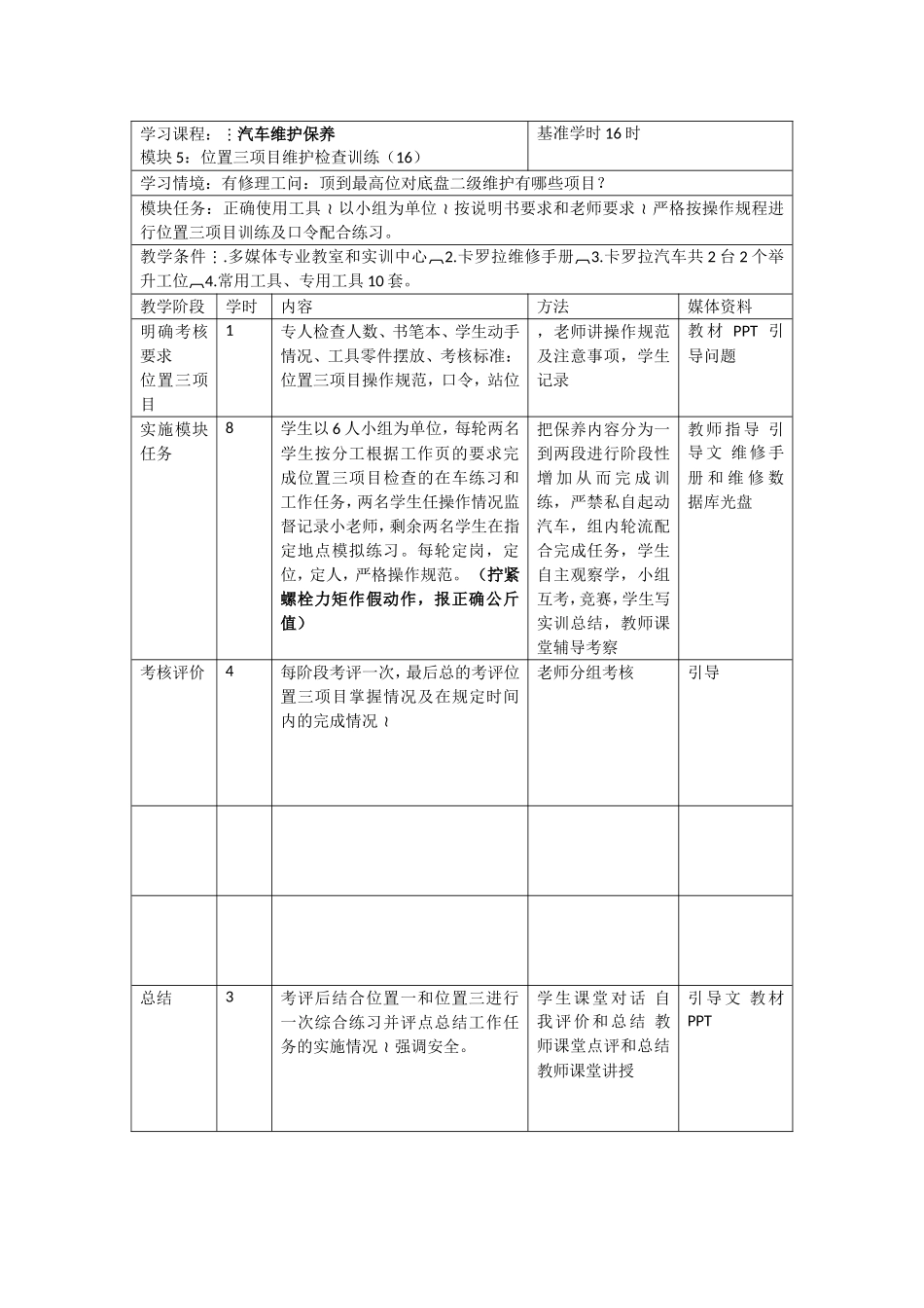 2016年春季汽车维护保养教学实施计划_第2页