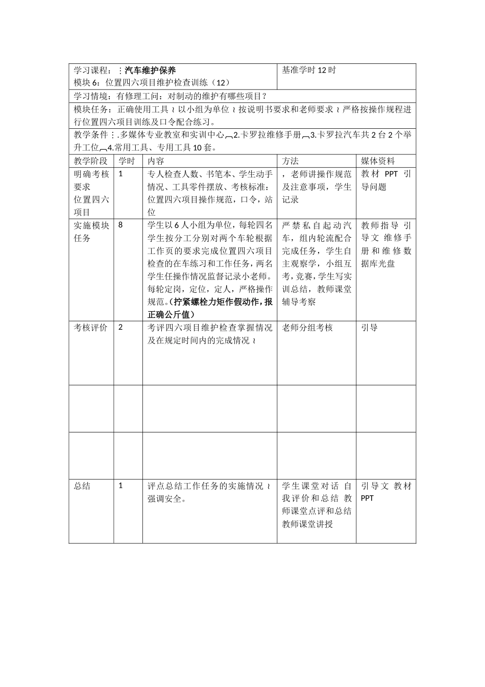 2016年春季汽车维护保养教学实施计划_第3页