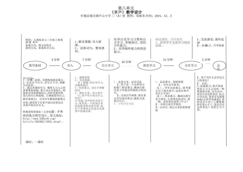 第八单元《《掌声》教学设计及反思_第1页