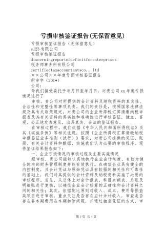 亏损审核鉴证报告(无保留意见)