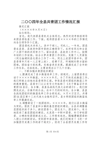 二○○四年全县共青团工作情况汇报