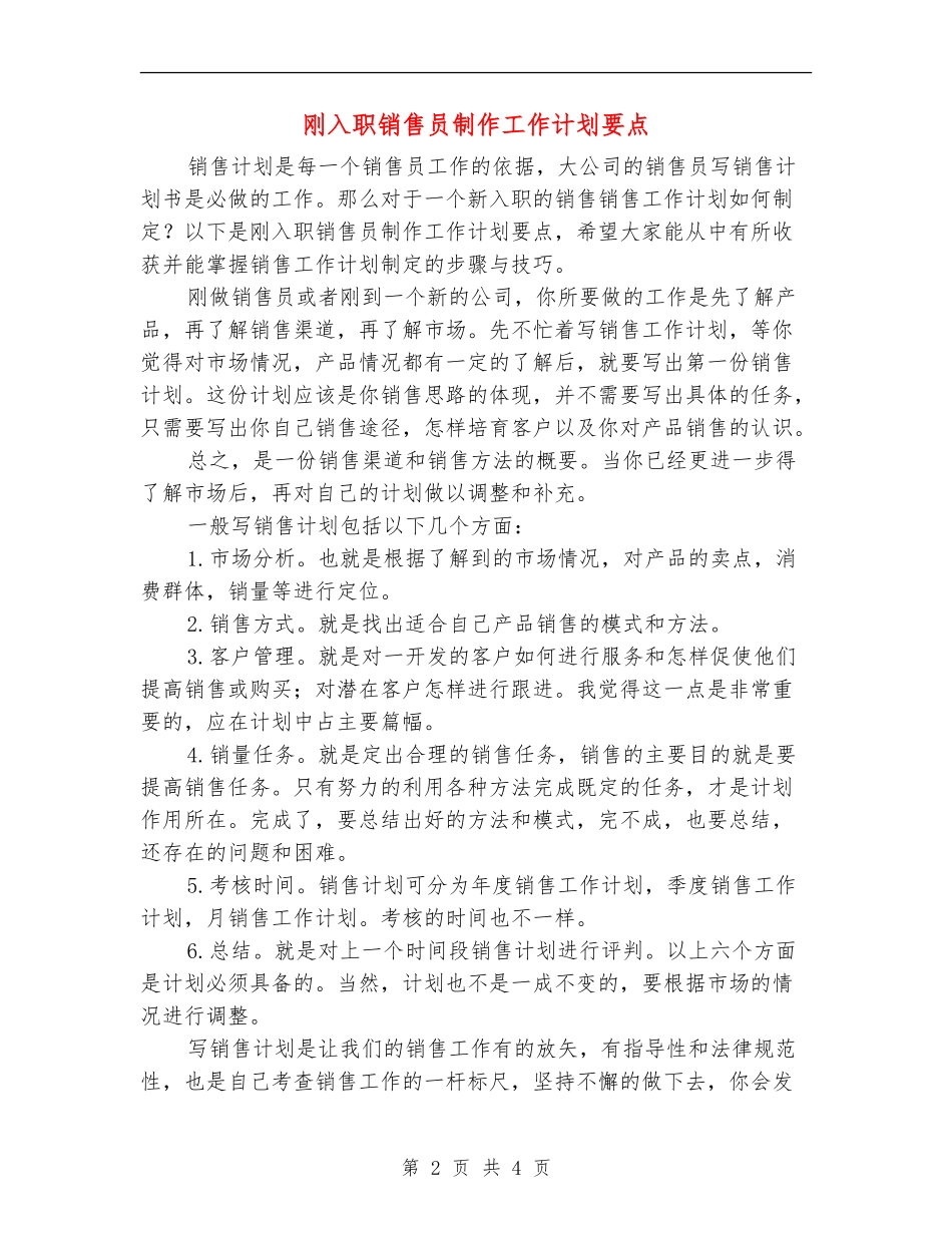刚入职销售员制作工作计划要点_第2页