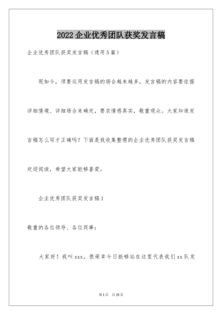 2024企业优秀团队获奖发言稿