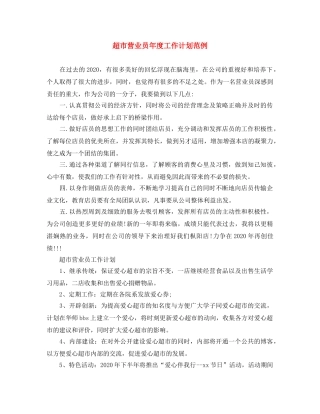 超市营业员年度工作计划范例 