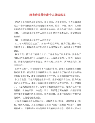 超市营业员年度个人总结范文 