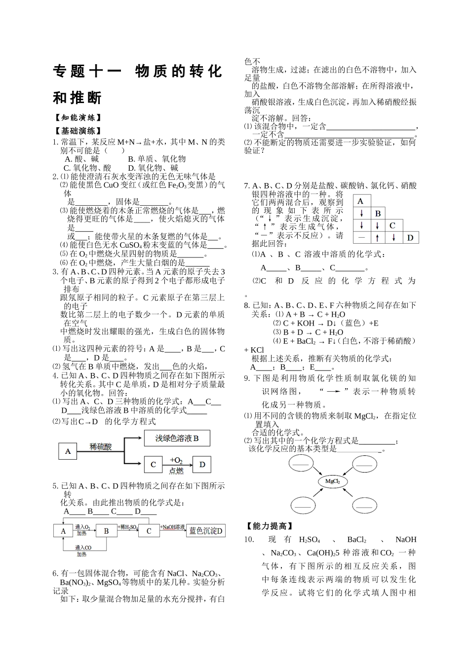 中考说明：专题十一物质的转化和推断_第1页