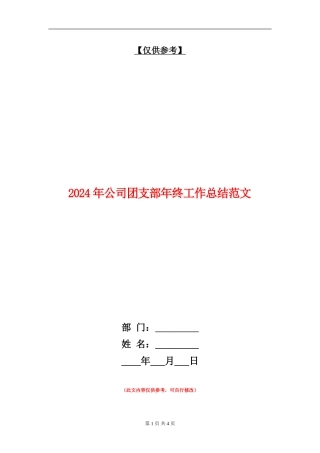2024年公司团支部年终工作总结范文
