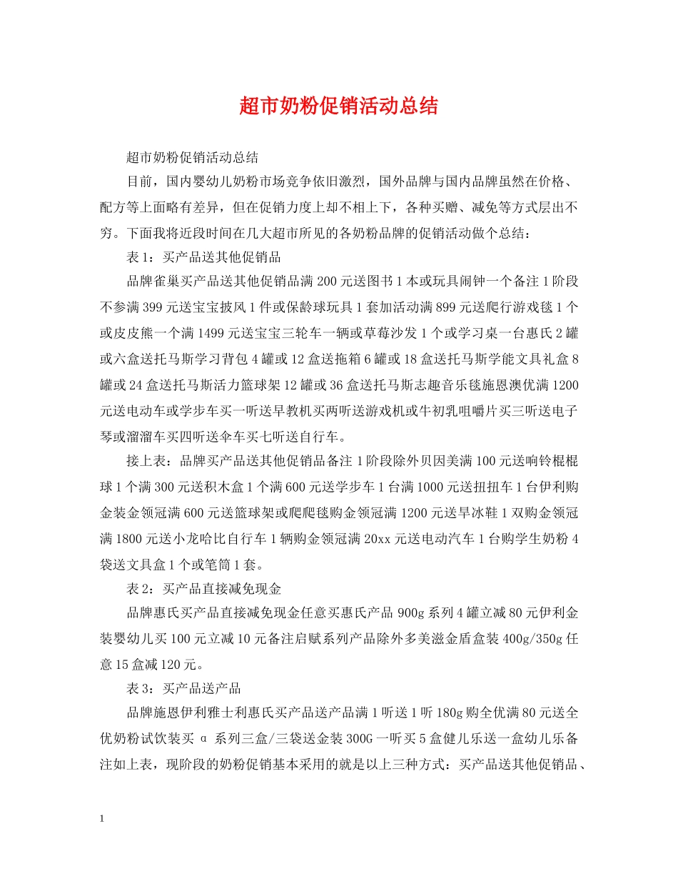 超市奶粉促销活动总结 _第1页