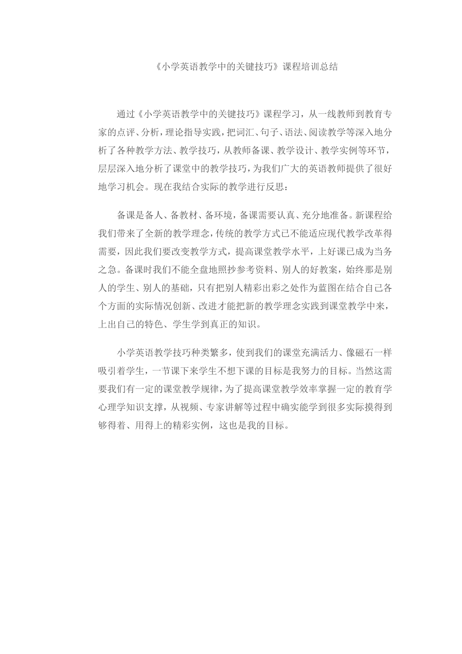 小学英语教学中的关键技巧总结_第1页