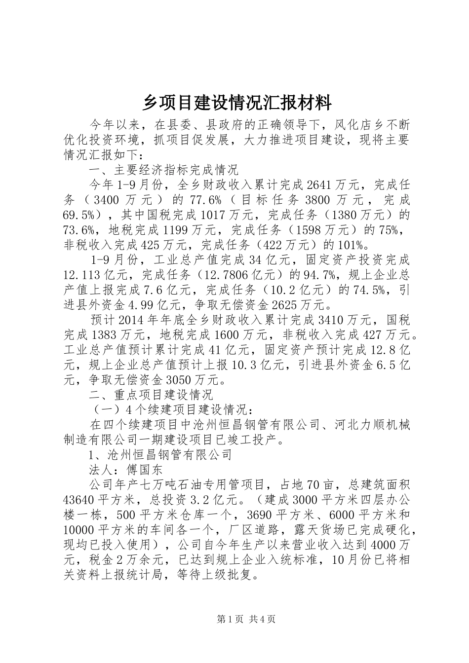 乡项目建设情况汇报材料_第1页