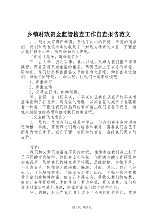 乡镇财政资金监管检查工作自查报告范文