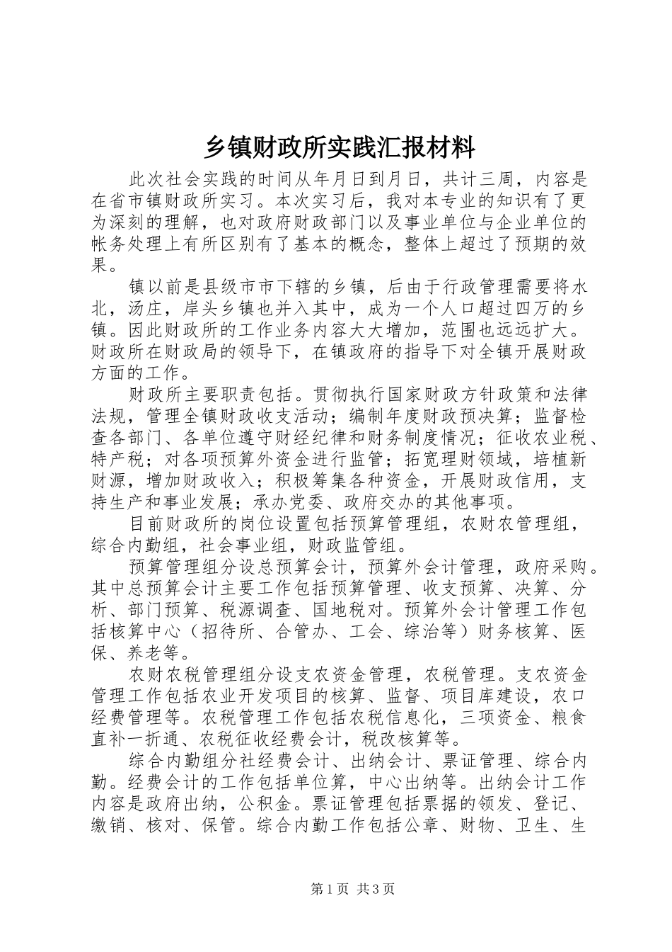 乡镇财政所实践汇报材料_第1页