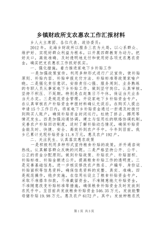 乡镇财政所支农惠农工作汇报材料