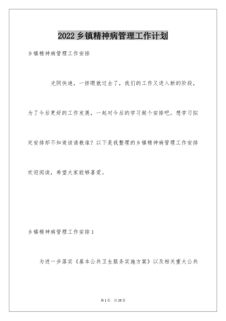 2024乡镇精神病管理工作计划