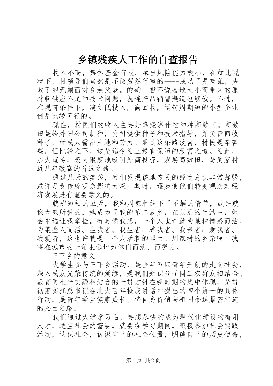 乡镇残疾人工作的自查报告_第1页