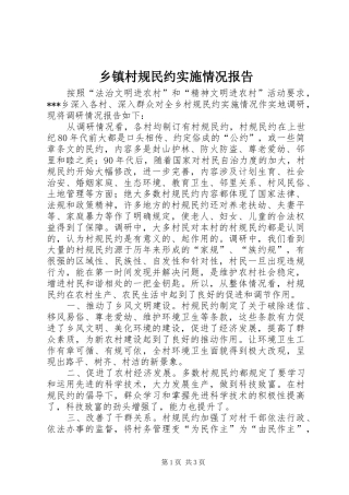 乡镇村规民约实施情况报告
