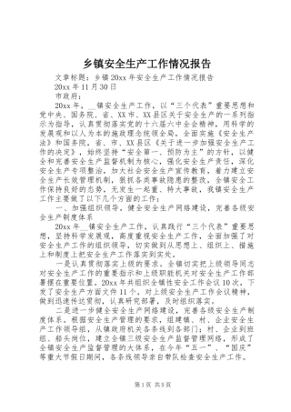 乡镇安全生产工作情况报告