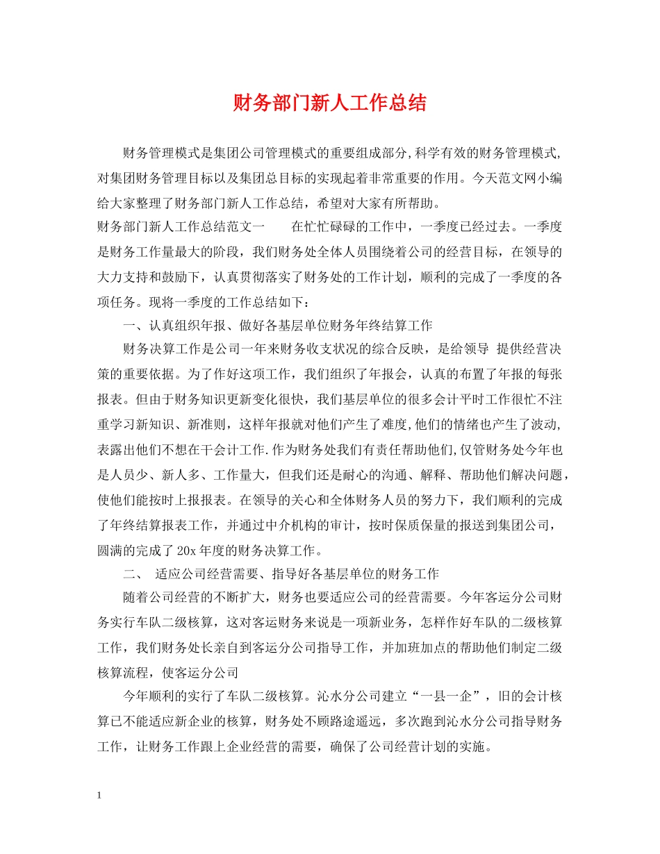 财务部门新人工作总结 _第1页