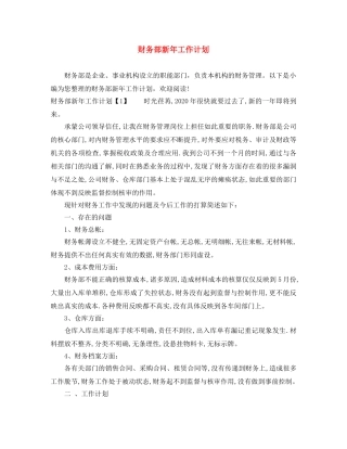 财务部新年工作计划 