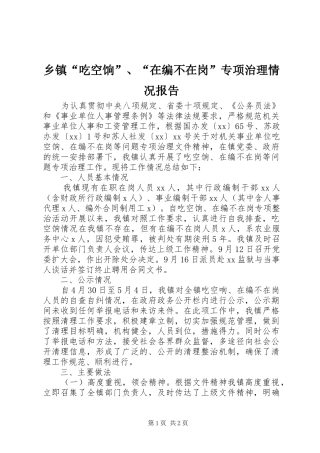 乡镇“吃空饷”、“在编不在岗”专项治理情况报告