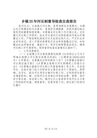 乡镇XX年河长制督导检查自查报告