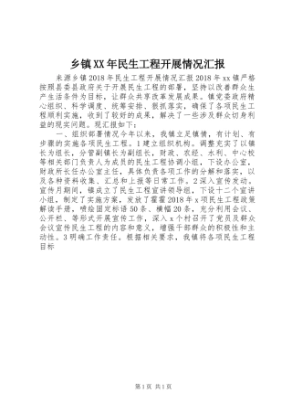 乡镇XX年民生工程开展情况汇报