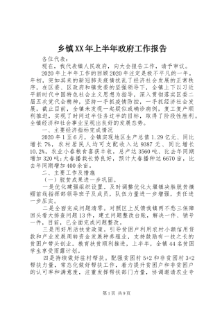 乡镇XX年上半年政府工作报告