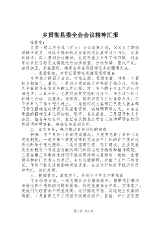 乡贯彻县委全会会议精神汇报