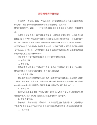 财务经理的年度计划 