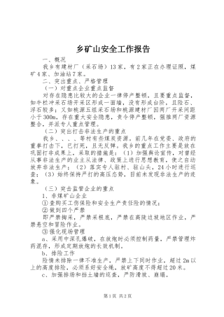 乡矿山安全工作报告
