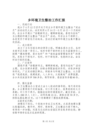 乡环境卫生整治工作汇报
