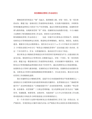 财务精细化管理工作总结范文 