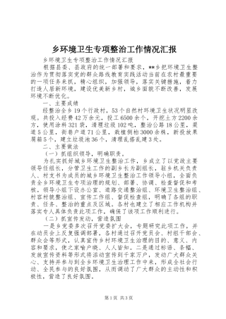 乡环境卫生专项整治工作情况汇报