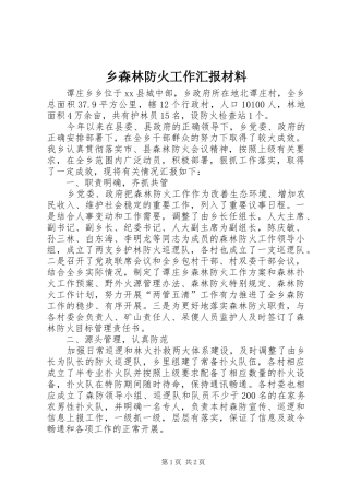 乡森林防火工作汇报材料