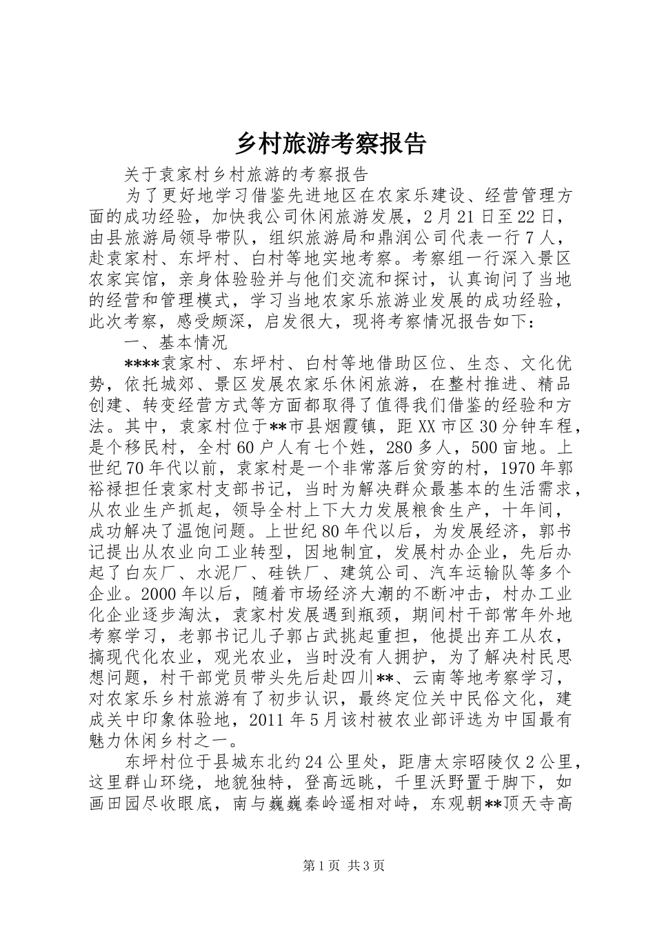 乡村旅游考察报告_第1页