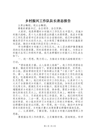 乡村振兴工作队队长表态报告