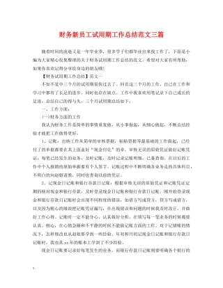 财务新员工试用期工作总结范文三篇 