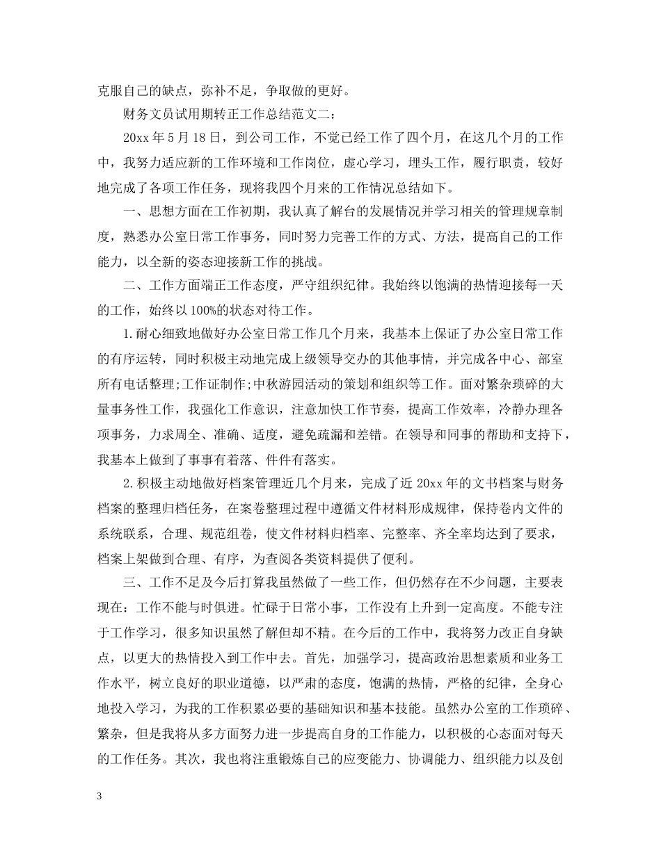 财务文员试用期转正工作总结 _第3页