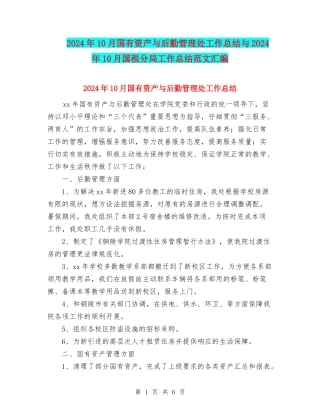 2024年10月国有资产与后勤管理处工作总结与2024年10月国税分局工作总结范文汇编