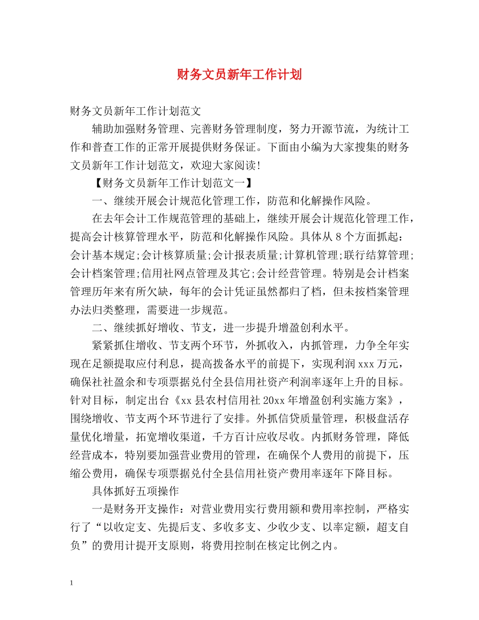 财务文员新年工作计划 _第1页
