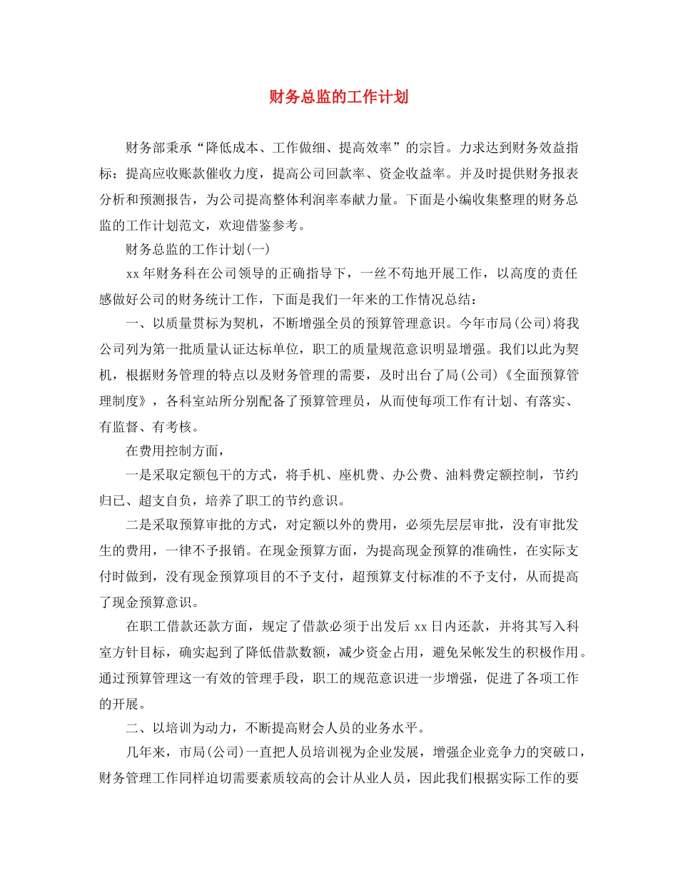 财务总监的工作计划 _第1页