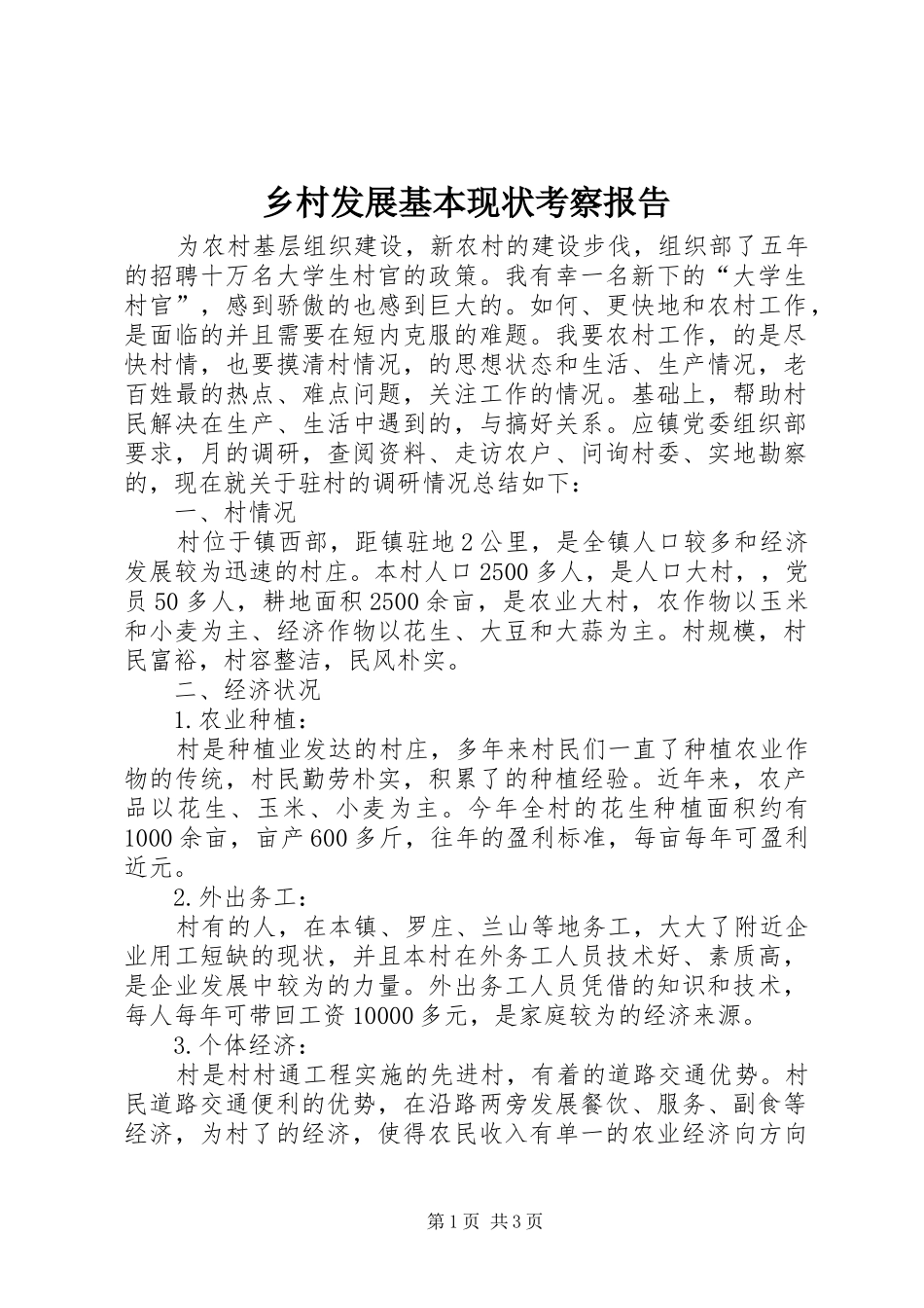 乡村发展基本现状考察报告_第1页