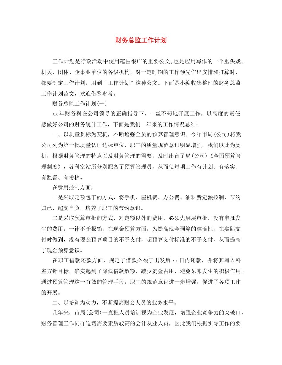 财务总监工作计划 _第1页