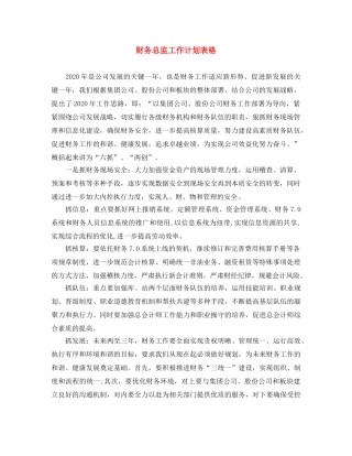 财务总监工作计划表格 