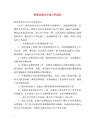 财务总监办公室工作总结 